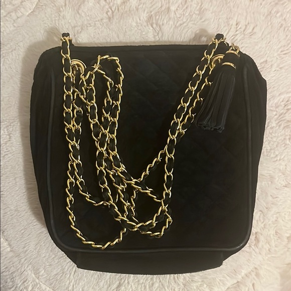 Handbags - Black suede quilted shoulder bag EUC